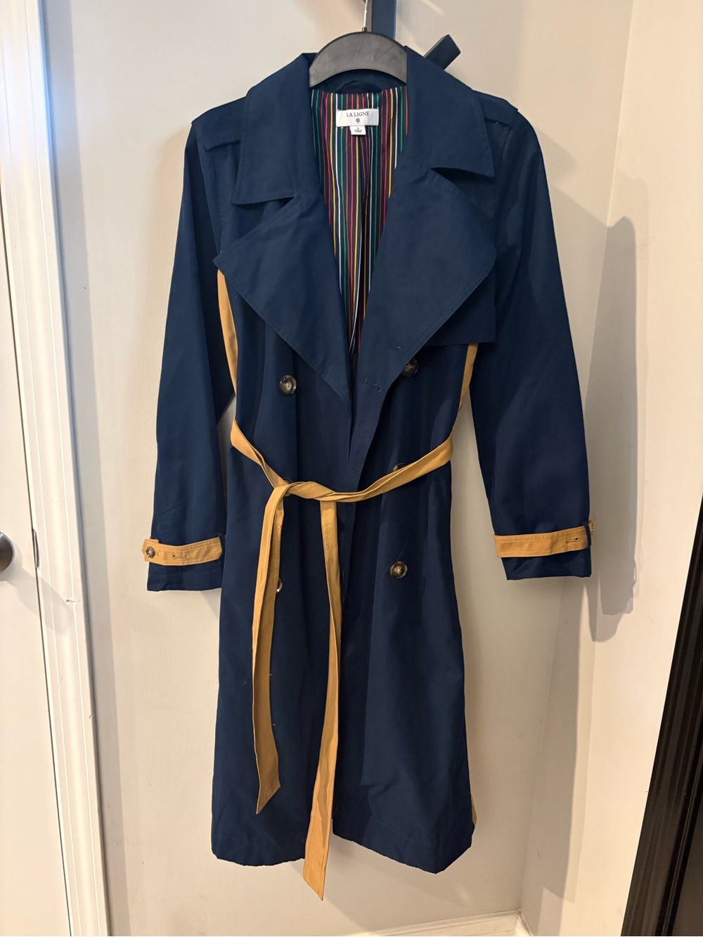 La Ligne Navy Trench Coat with Mustard Trim